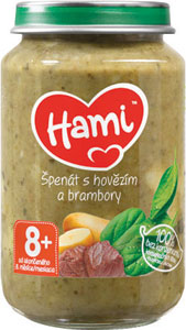 HAMI mäsovo-zeleninový príkrm Špenát s hovädzím a zemiakmi 200 g, 8+