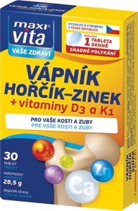 MaxiVita Vápnik + Horčík + Zinok 30 tbl