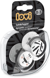 LOVI dynamický utišujúci cumlík 0-3 m Salt & Pepper 2 ks