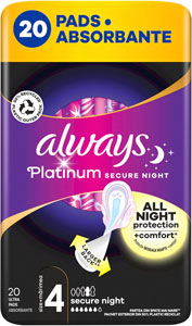 Always hygienické vložky Platinum secure night 20 ks