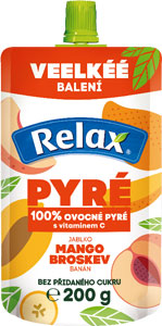 Relax 100% ovocné pyré s vitamínom C jablko, mango, broskyňa, banán 200 g