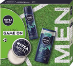 Nivea darčeková sada MEN BOX FOOTBALL LE 2024 Men krém 150 ml, sprej antiperspirant Ultra Charge 150 ml, sprchovací gél Ultra Charge 250 ml  - Teta drogérie eshop