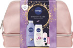 Nivea darčeková sada BAG SMOOTH CARE 2024 telové mlieko 400 ml, sprchovací gél 250 ml, guľôčkový antiperspirant 50 ml, labello 4,8 g - Teta drogérie eshop