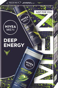 Nivea darčeková sada MEN BOX DEO SPORT 2024 antiperspirant Deep Sport 150ml, sprchovací gél Energy 250 ml