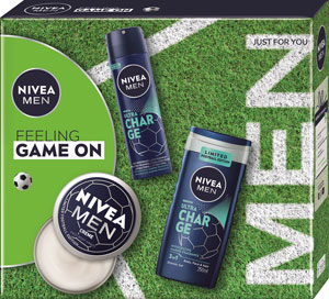 Nivea darčeková sada MEN BOX FOOTBALL LE 2024 Men krém 150 ml, sprej antiperspirant Ultra Charge 150 ml, sprchovací gél Ultra Charge 250 ml 