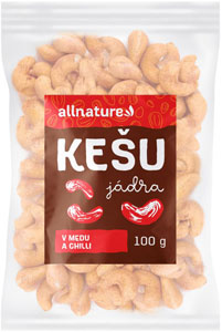 Allnature Kešu v mede a chilli 100 g